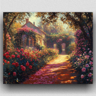 Garden with roses and flowers