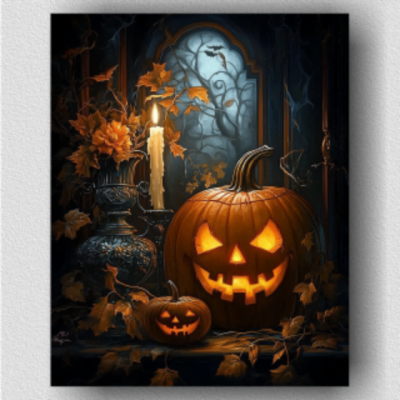 Pumpkin with carved faces