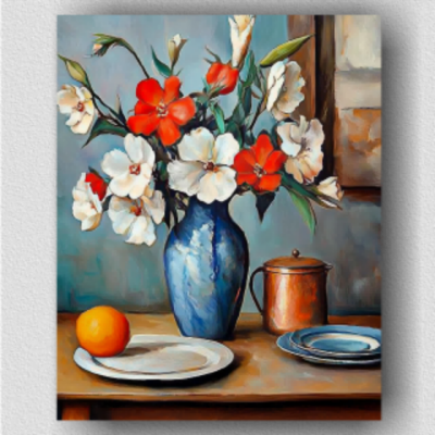 vase with red and white flowers