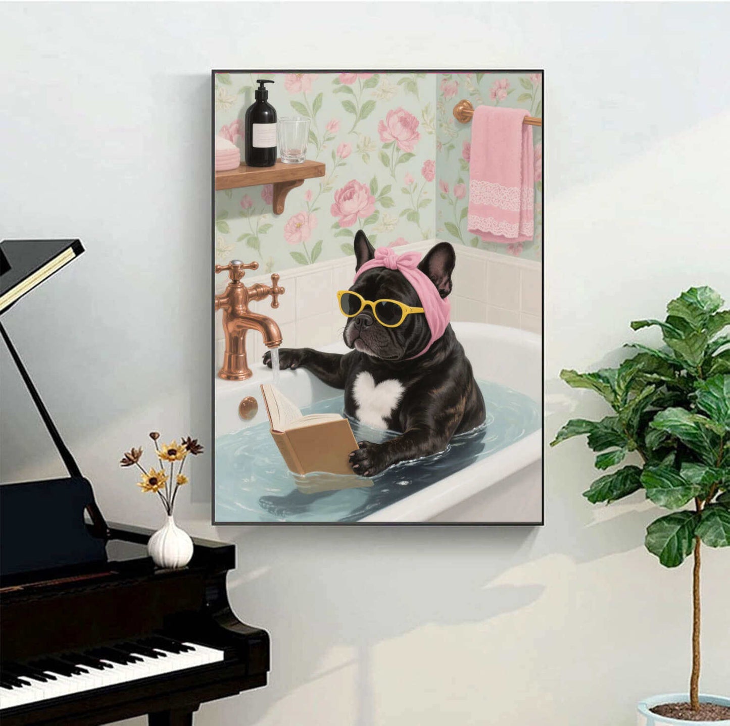 Dog bathing in the bathtub paint by numbers