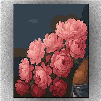 a woman with a head full flowers