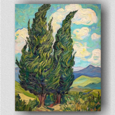 Two cypress trees