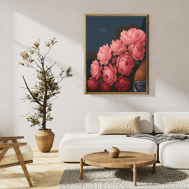 a woman with a head full flowers