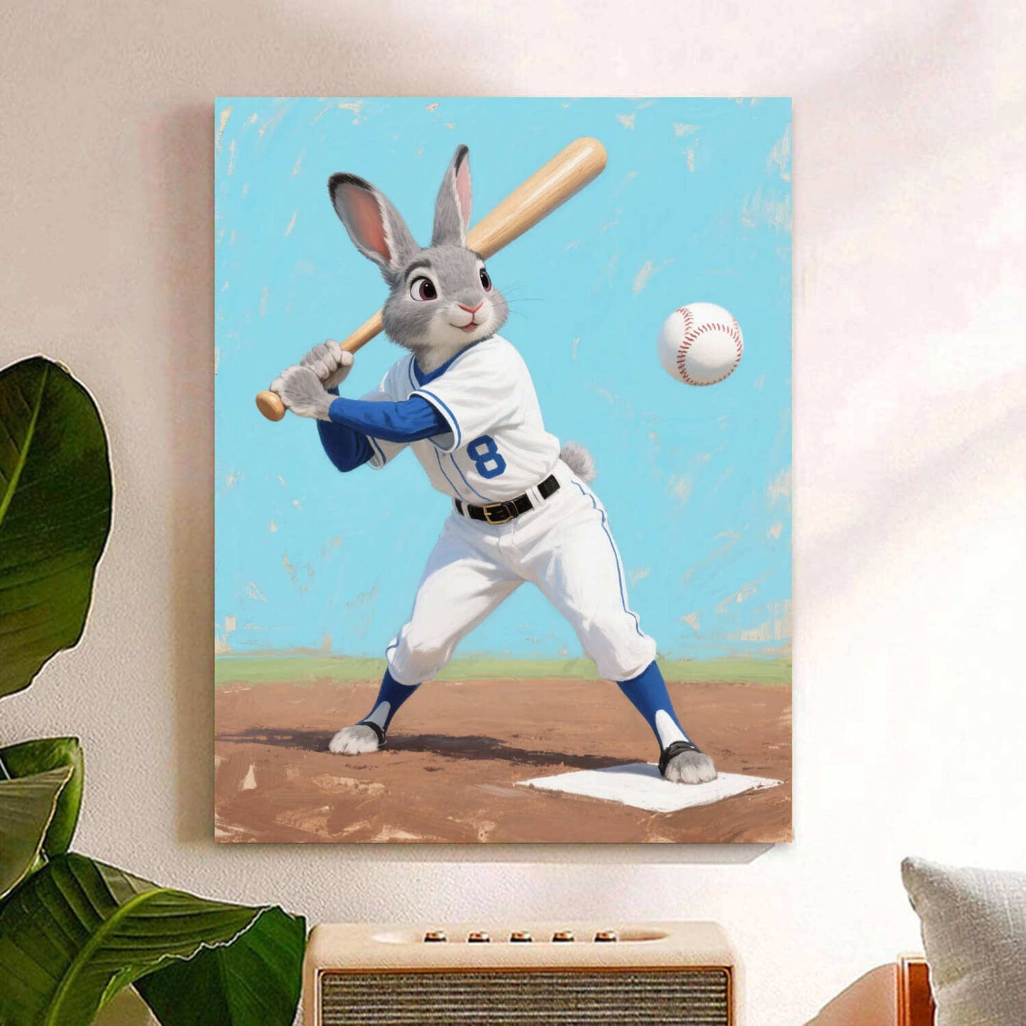 Rabbit playing baseball paint by numbers