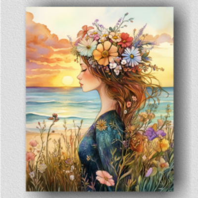 Flowers pinned woman 01