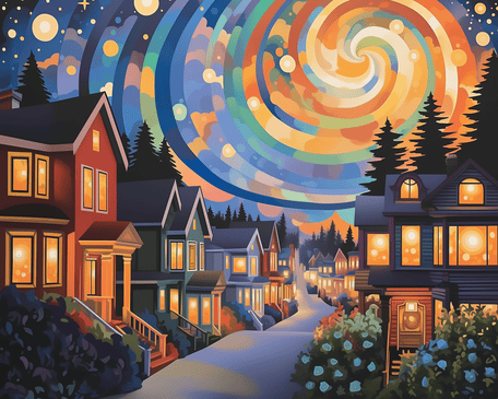 Abstract Houses Night Sky 02