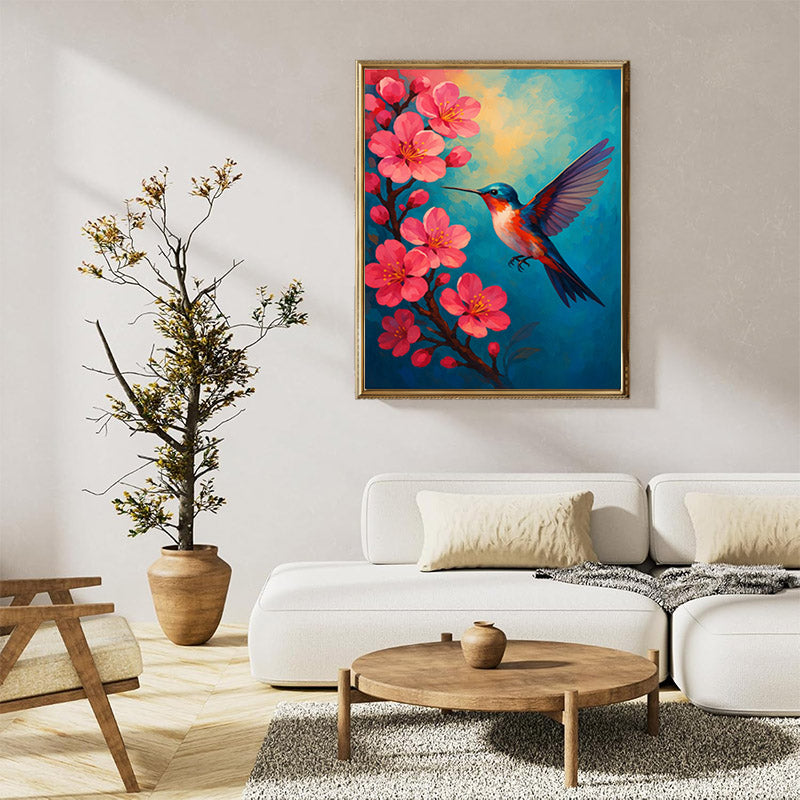 Hummingbirds surround the flowers
