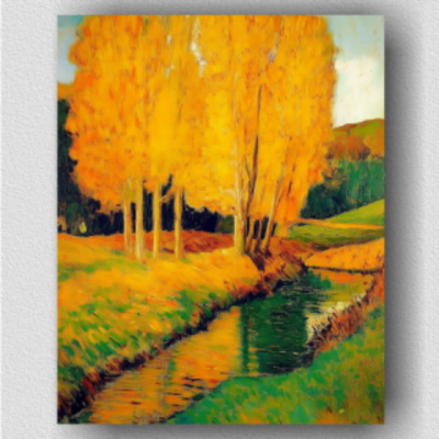Golden poplars by the stream