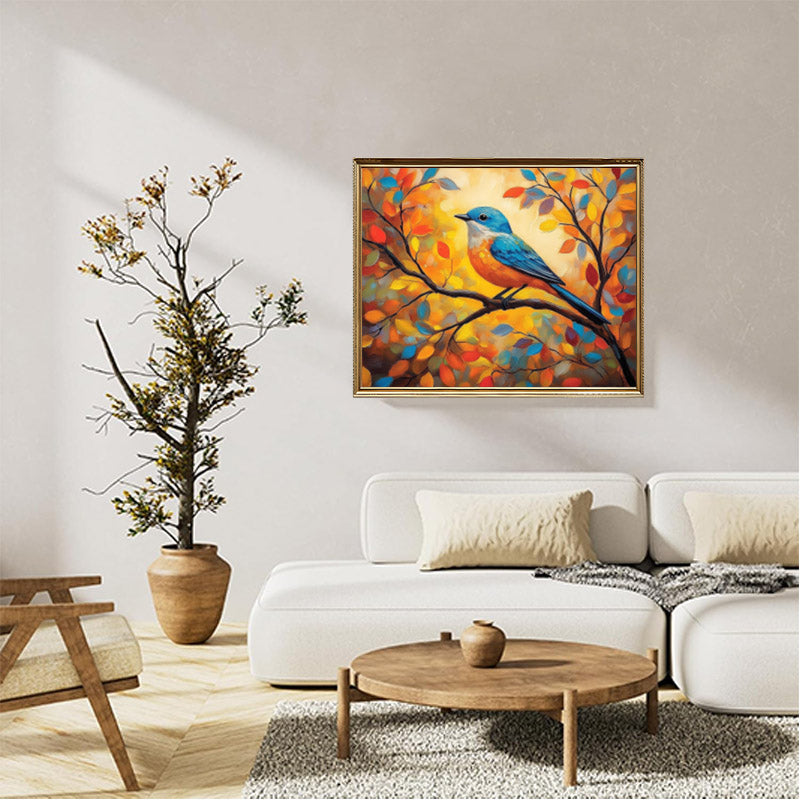 an orange and blue bird