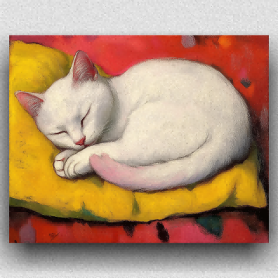 A white cat sleeping