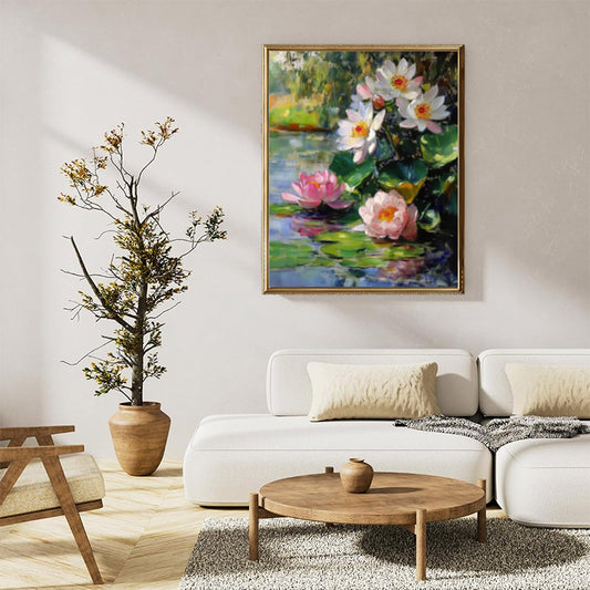 Water lilies and pink flowers