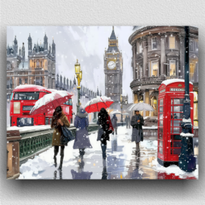 Snowy London street