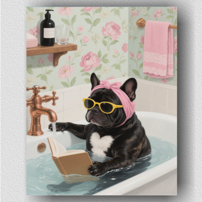 Dog bathing in the bathtub paint by numbers