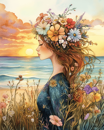 Flowers pinned woman 01
