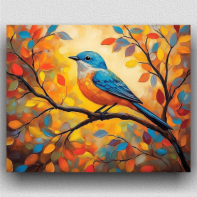 an orange and blue bird
