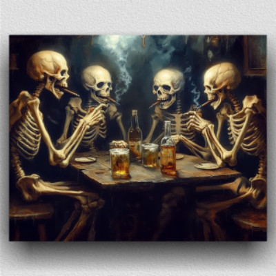 Skeletons drinking and smoking