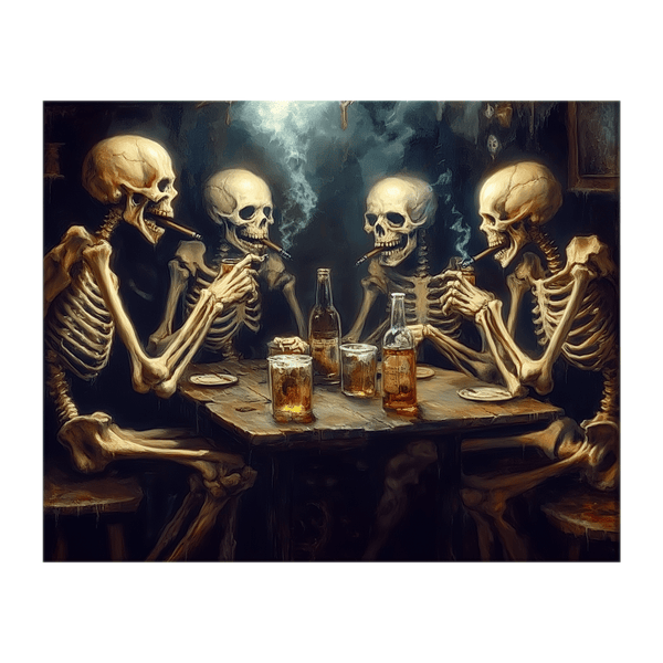 Skeletons drinking and smoking