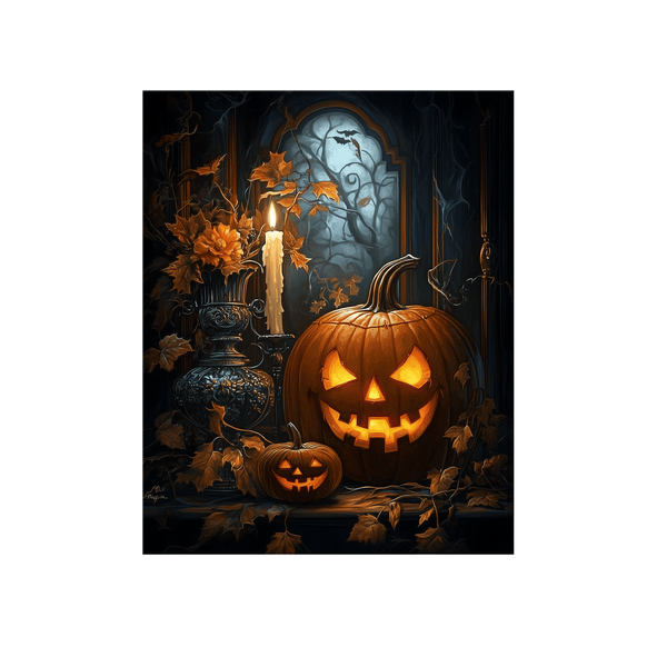 Pumpkin with carved faces