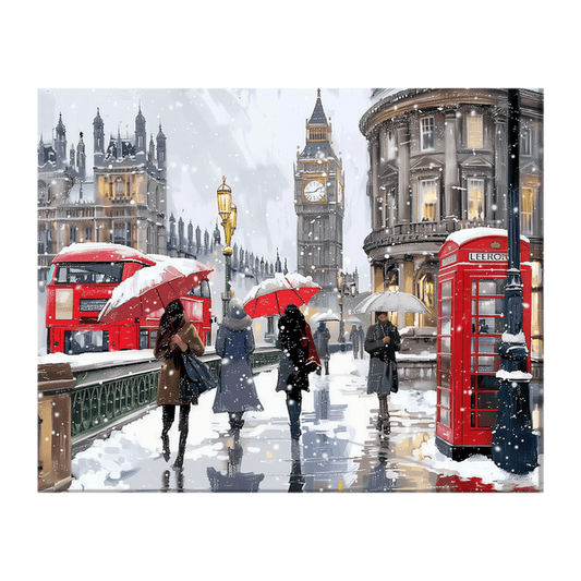 Snowy London street