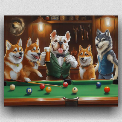 Dogs playing pool