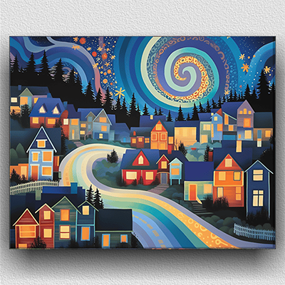 Abstract Houses Night Sky 02