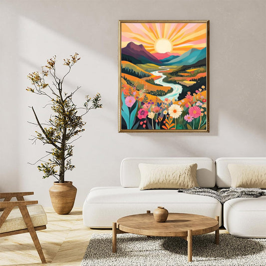 Sun rising over mountains 01