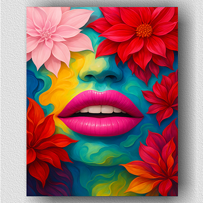 Pink lips with flowers