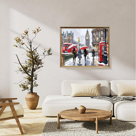 Snowy London street