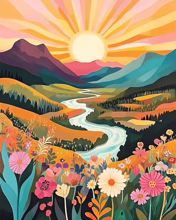 Sun rising over mountains 01