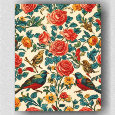 Vibrant roses and birds