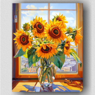 Sunflowers glass vase 01