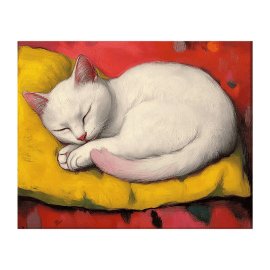 A white cat sleeping