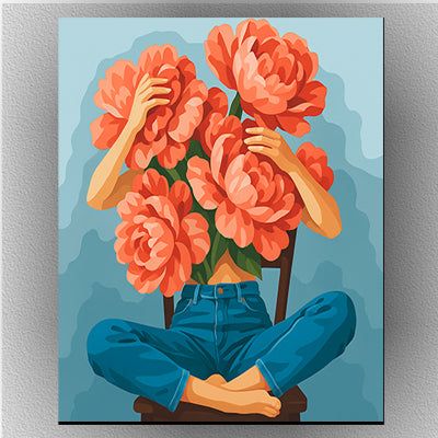 a woman covered in large floral