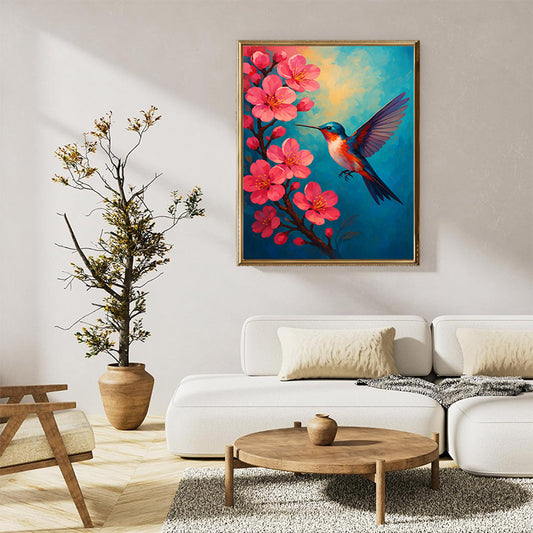 Hummingbirds surround the flowers