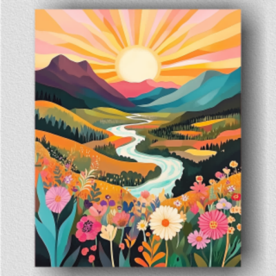 Sun rising over mountains 01