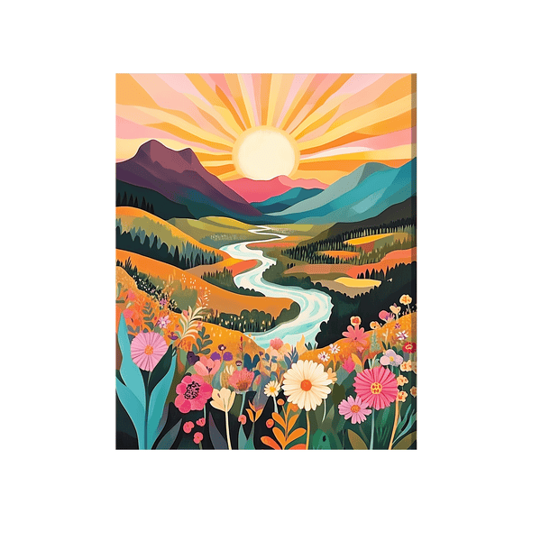 Sun rising over mountains 01