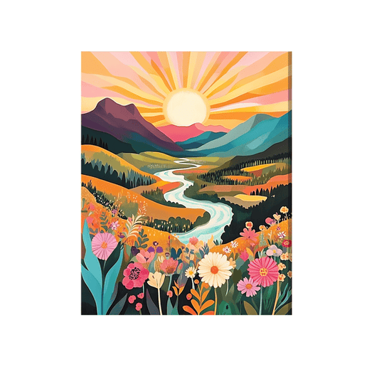 Sun rising over mountains 01
