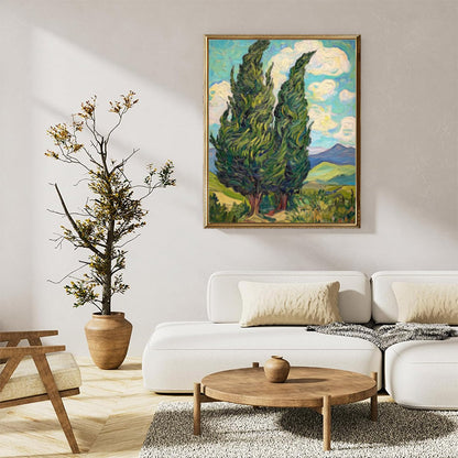 Two cypress trees