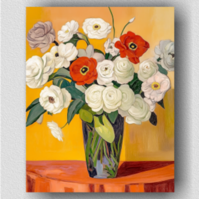 White roses vase