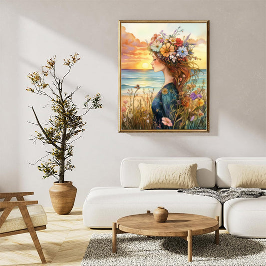 Flowers pinned woman 01