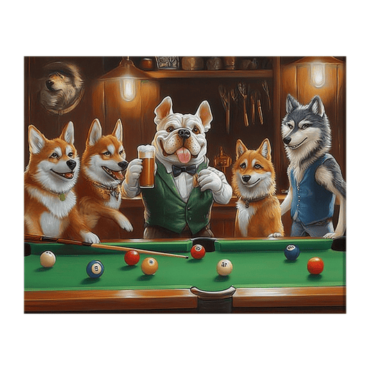 Dogs playing pool