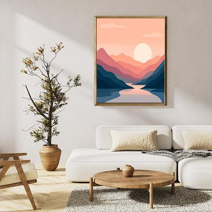 Serene mountain landscape with river and pastel