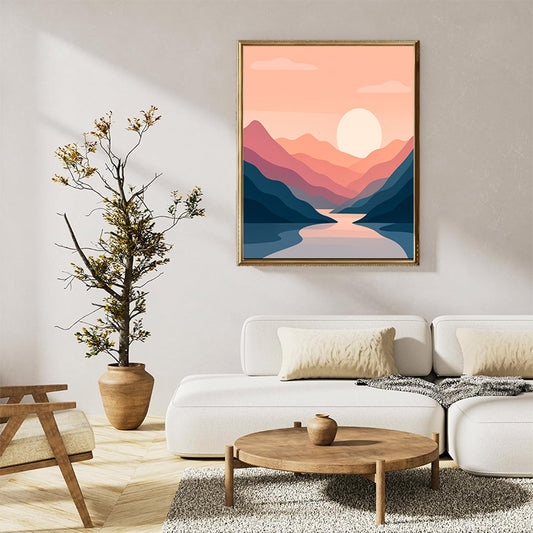 Serene mountain landscape with river and pastel