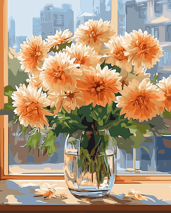 Orange white chrysanthemums