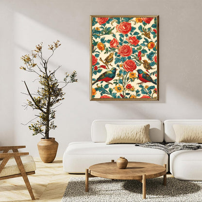 Vibrant roses and birds
