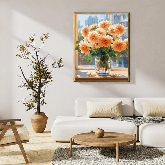 Orange white chrysanthemums