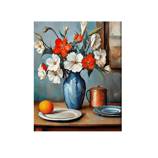 vase with red and white flowers