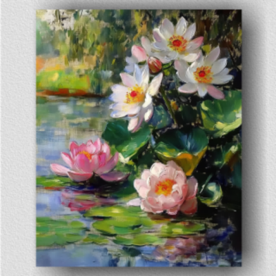 Water lilies and pink flowers